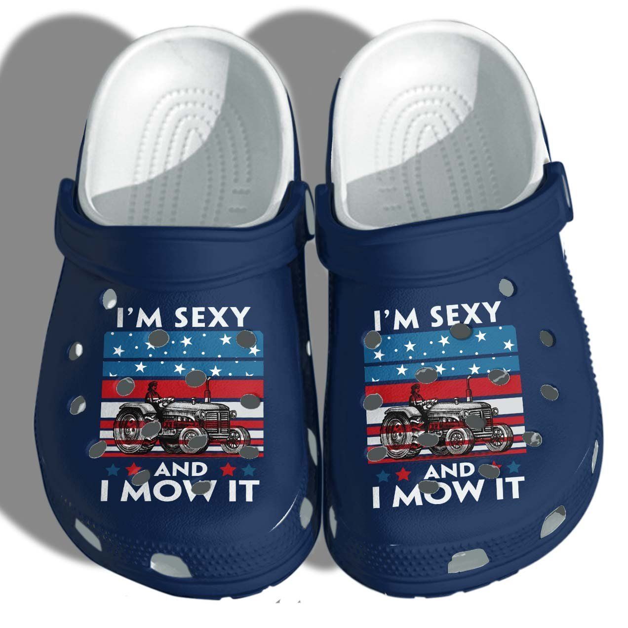 Personalized Mow Garden Funny  Im Sexy And I Mow It Funny Blue  Crocs Clogy Shoes For Mens And Womens
